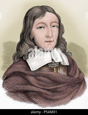 John Milton (1608-1674). Britischer Dichter. Farbige Gravur. des 19. Jahrhunderts. Stockfoto