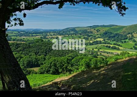 Minton, am südlichen Ende des langen MYND, und die South Shropshire Hills, vom südlichen Ende des Ragleth Hill Church Stretton, Shropshire gesehen Stockfoto