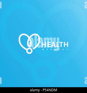 Arzt Stethoskop Logo. Gesundheitswesen, medizinische Symbol. Abstrakte lineare Herzen Silhouette. Vektor einfache Illustration auf blauem Hintergrund. Krankenversicherung Symbol. Stock Vektor