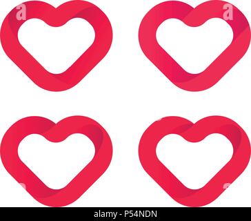 Rote Herzen, liebe Vector Icons einstellen. Hochzeit logo Vorlage, Herz design Element. Valentinstag Symbol. Abstract Gliederung isolierten Herzen, Logo auf weissem Hintergrund. Stock Vektor