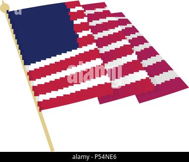 Amerikanische Flagge, winken USA-Flagge mit scharfen Ecken. Einfach isoliert Vector Illustration. Nationales Symbol der Vereinigten Staaten von Amerika auf weißem Hintergrund. Stock Vektor