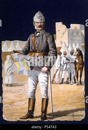 Charles George Gordon (1833-1885), Oficial del Ejército Británico. Cromo litográfico de época. Stockfoto