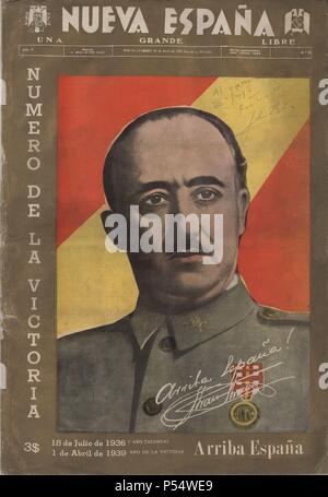 Portada de la revista Nueva España, Número de la Victoria Abril 1939. Fotografía de Francisco Franco Bahamonde (El Ferrol, 1892 - Madrid, 1975). Stockfoto