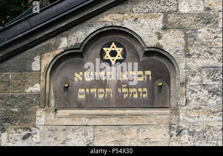 Der Tschechischen Republik. Prag. Jüdische Festsaal. In 1911-12 von J. Gerstl gebaut. Im neuromanischen Stil. Nun das Jüdische Museum. Exterieur. Detail. Stockfoto