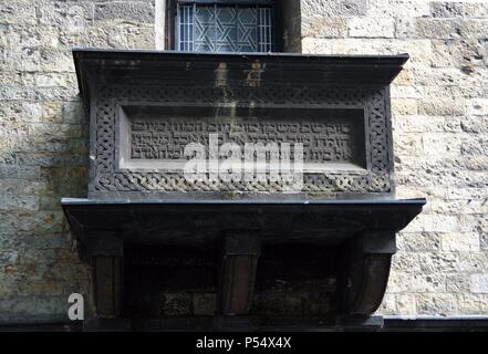 Der Tschechischen Republik. Prag. Jüdische Festsaal. In 1911-12 von J. Gerstl gebaut. Im neuromanischen Stil. Nun das Jüdische Museum. Exterieur. Detail. Stockfoto