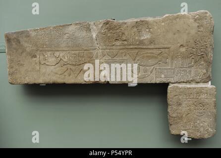 Relief mit der Darstellung eines Teils einer Bestattung Szene aus einem offiziellen Grab. Kalkstein. Wahrscheinlich in Sakkara. 18. Dynastie. Neuen Reich. C. 1350-1300 v. Chr.. Ny Carlsberg Glyptotek. Kopenhagen. Dänemark. Stockfoto