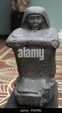 Schatzkammer des Pharao Sethi I. Statue-Cube. Diorit. Herrschaft von Ramses II., 1290-1224 BC. 19. Dynastie. Neuen Reich. Ny Carlsberg Glyptotek Museum. Kopenhagen. Dänemark. Stockfoto