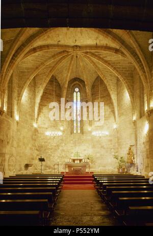 ARTE GOTICO. ESPAÑA. SIGLO XV. IGLESIA PARROQUIAL DE SANT PERE. Vista de La Bóveda de ábside cubre crucería que El del Templo. PALS. Comarca Del Baix Empordà. Provincia de Girona. Cataluña. Stockfoto