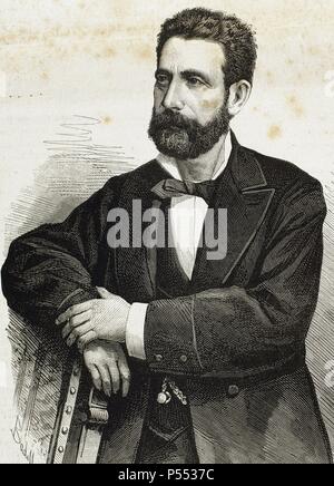 NUÑEZ DE ARCE, Gaspar (Valladolid, 1834 - Madrid, 1903). Poeta Español. Activamente Participó en la Política de su tiempo, afiliándose a la Unión Liberal. Grabado Del Siglo XIX. Stockfoto