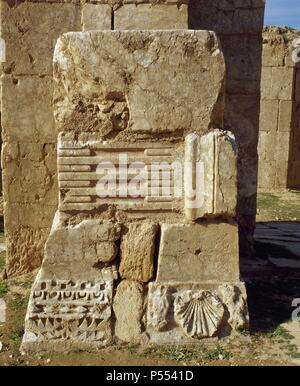 Byzantinischen Kunst. Syrien. Resafa. Archäologische Stätte süd-westlich der Stadt ar-Raqqa und der Euphrat. Biblische Rezef. Ruinen. Westasien. Stockfoto