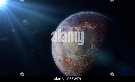 Schönen fremden Planeten umkreisen einen hellen Stern in der Ferne Stockfoto