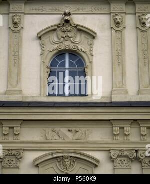 Belvedere. Unteres Belvedere. 1714-1716. erbaut von Johann Lukas von Hildebrandt (1668-1745). Detail der Fassade. Wien. Österreich. Stockfoto
