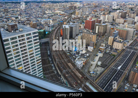 Sendai, Japan - Nov 3, 2017. Luftaufnahme von Sendai, Japan. Sendai ist die Hauptstadt der Präfektur Miyagi, die größte Stadt in der Region Tohoku. Stockfoto