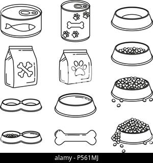 Line Art Schwarz und Weiß 12 pet food Elemente Stock Vektor