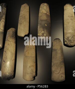 Polierte Feuerstein Achsen. 3700-3500 BC. Von Hagelbjerggard, zentralen Zealand. National Museum of Denmark. Kopenhagen. Dänemark. Stockfoto