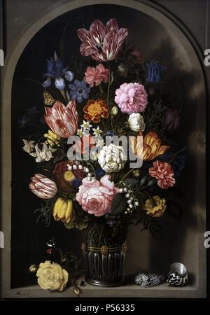 Ambrosius Bosschaert dem Älteren (1573-1621). Niederländische Maler. Die Zustellung der Blumen in einem Stein Nische, 1618. National Museum der Kunst Kopenhagen. Dänemark. Stockfoto