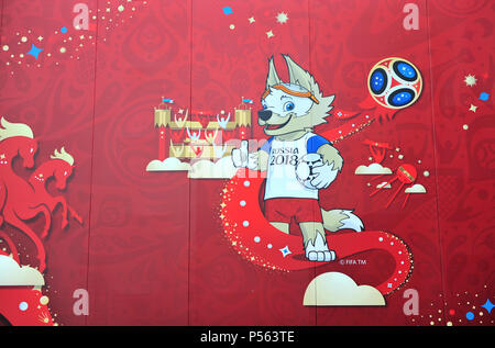 Moskau, Russland - Juni 21: Offizielles Maskottchen der FIFA WM 2018 in Moskau, Russland, am 21. Juni 2018. Stockfoto