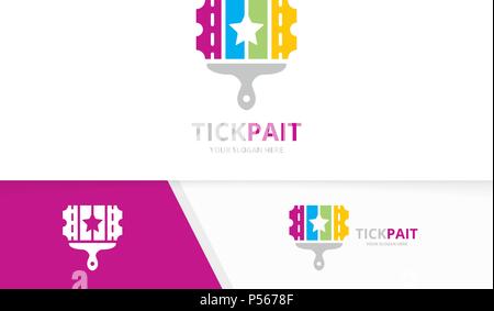 Vektor Ticket und Bürste logo Kombination. Ducket und Pinsel, Symbol oder Icon. Einzigartige Karte und print Logo Design Template. Stock Vektor