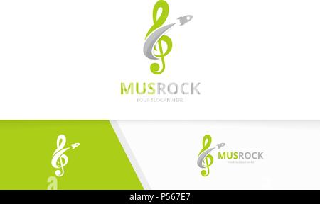 Vektor Violinschlüssel und Rakete logo Kombination. Musik und Flugzeug Symbol oder Icon. Einzigartige Sound und Flug Logo Design Template. Stock Vektor