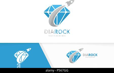 Vektor Diamant- und Rakete logo Kombination. Schmuck und Flugzeug Symbol oder Icon. Einzigartige Juwel und Flug Logo Design Template. Stock Vektor