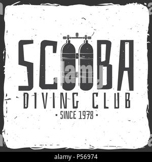 Scuba Diving Club. Vector Illustration. Konzept für Hemd oder Logo, Print, Stempel oder T-Stück. Vintage Typografie Design mit tauchflasche Silhouette. Stock Vektor