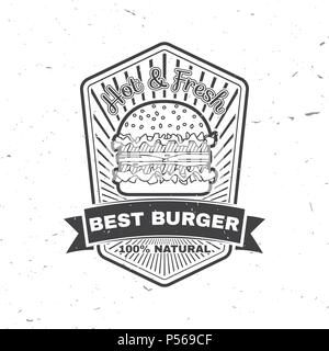 Vintage fast food Badge, Banner oder Logo Emblem. Elemente auf das Thema der Fast food business. Vector Illustration. Burger Design, Aufkleber oder Emblem Stock Vektor