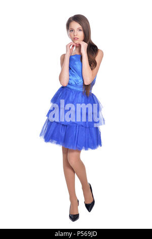 Schöne Mädchen in blauem Kleid Stockfoto