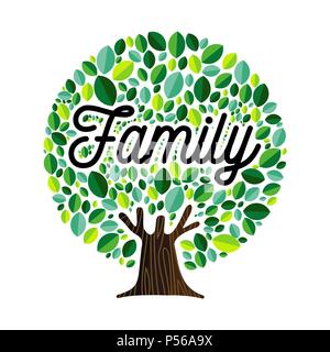 Family Tree Abbildung: Konzept, grüne Blätter mit Text Angebot für Genealogie Design. EPS 10 Vektor. Stock Vektor