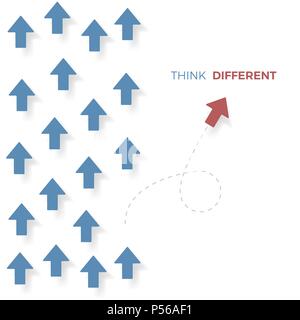 Anderes Konzept Denken. roter Pfeil bewegen anders von der blauen Pfeile. Geschäftskonzept. Vector Illustration auf weißem Hintergrund Stock Vektor