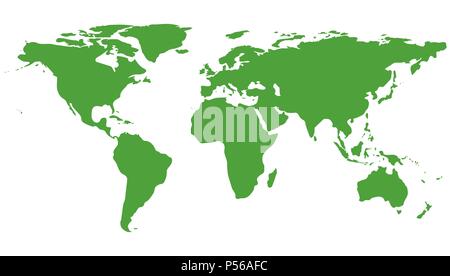 Grüne Welt Karte auf weißem Hintergrund. Green Planet. Tag der Umwelt. Vector Illustration Stock Vektor