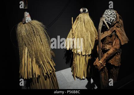 Piaroa der zeremonielle Masken: Geist des Waldes (Redyo), Affe und Peccary Maske. 1960. Venezuela. Das ethnographische Museum. Budapest. Ungarn. Stockfoto