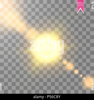 Lens flare Effekt auf transparentem Hintergrund isoliert. Glow taschenlampe Abbildung. Vektor leuchtet Stock Vektor