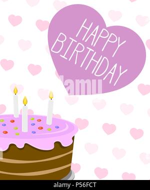 Alles Gute zum Geburtstag Greeting Card Abbildung mit Herz formen und Geburtstagstorte Stock Vektor