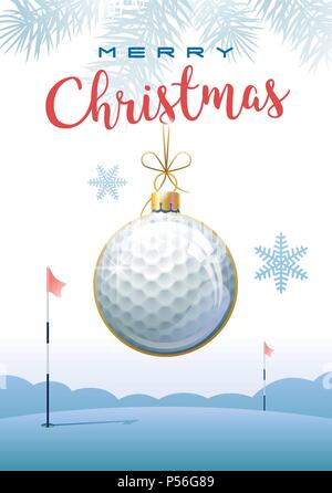 Frohe Weihnachten. Sport Grußkarte. Realistisches Golf Ball in der Form eines christmas ball. Vector Illustration. Stock Vektor