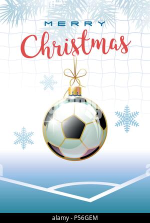 Frohe Weihnachten. Sport Grußkarte. Realistische Fußball in der Form eines christmas ball. Vector Illustration. Stock Vektor