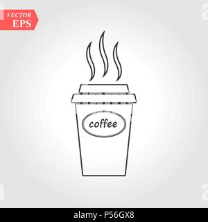 Kaffee line Glas Schild Symbol. Heißer Kaffee drücken. Heißen Tee trinken mit Dampf. Takeaway. Grauer Kreis Taste mit Symbol. Vektor Stock Vektor