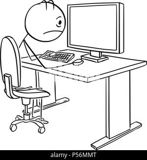 Cartoon von müde oder gestresst Mann oder Geschäftsmanns, der auf dem Computer Stock Vektor