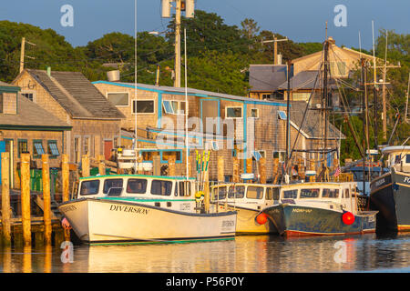 Kommerzielle Fischerboote in Menemsha Becken angedockt, in dem Fischerdorf Menemsha in Chilmark, Massachusetts auf Martha's Vineyard. Stockfoto