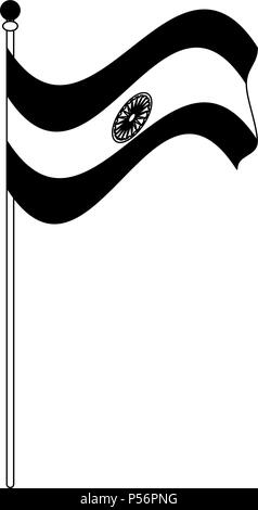 Indien Fahnenmast in Schwarz und Weiß Stock Vektor