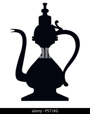 Schwarze Silhouette. Wunderschöne traditionelle Kaffeekanne. Arabisch classic Coffee Pot. Flat Style Vector Illustration. Auf weissem Hintergrund. Stock Vektor