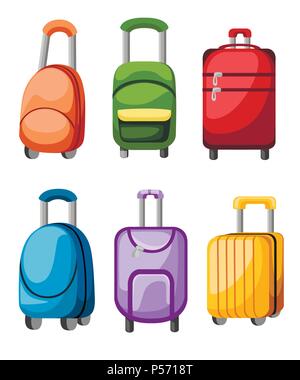 Sammlung von Koffer und Gepäck. Verschiedene bunte Gepäck Tasche. Reisegepäck. Flache Vector Illustration. Auf weissem Hintergrund. Stock Vektor