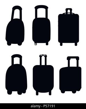 Schwarze Silhouette. Sammlung von Koffer und Gepäck. Verschiedene Gepäck Tasche. Reisegepäck. Flache Vector Illustration. Auf weissem backgroun Isoliert Stock Vektor