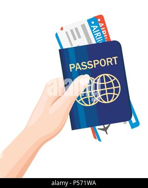 Vektor Reisepass mit Tickets. Air Travel Concept. Flache Bauweise Staatsbürgerschaft ID für Reisende. Blau internationales Dokument. Vector Illustration. Isoliert Stock Vektor