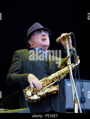 Isle of Wight Festival Tag 4-24. Juni 2018. Van Morrison, Spielen, Saxophon und Gesang, auf der Bühne, Newport, IOW Credit: Dawn Fletcher-Park Credit: Dawn Fletcher-Park/Alamy leben Nachrichten Stockfoto