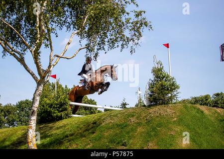 West Sussex, UK. 24 Jun, 2018. Shane Breen reiten kann Ya Makan. IRL. Die Al Shira'aa Derby. Die Al Shira'aa Hickstead Derby treffen. Springen. Der All England Parcours. Hickstead. West Sussex. UK. Tag 5. 24.06.2018. Credit: Sport in Bildern/Alamy leben Nachrichten Stockfoto
