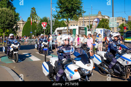 Straßburg, Bastille Day Parade, die Ausbildung von Polizisten Motorräder, Elsass, Frankreich, Europa, Stockfoto