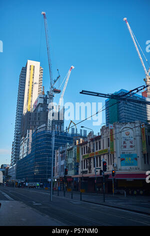 Die Kaiser Garten Restaurant in der Hay Street mit dem Bau neuer Gebäude aufgrund der Sanierung von China Town, Sydney, Australien Stockfoto