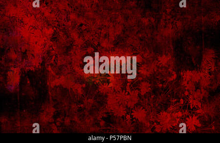 Digitale Technik von Blumen/Flower pattern mit Photo Collage Technik gemacht. Rot ist dominant verwendet. Stockfoto