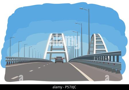 Handskizze Vector Illustration der Krim Brücke Archen und Straße Stock Vektor