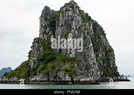 Kalkstein (Karst) Damm, Ha Long Bay, Bai Tu Long Sektor, in der Nähe von Ha Long, Vietnam Stockfoto